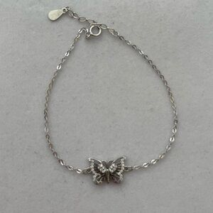 925 Sterling Silver Bedazzled Butterfly Sparkly Dainty Chain Bracelet